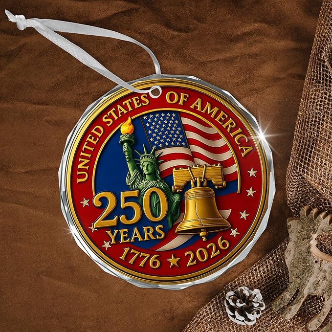 FLAGWIX 250th Anniversary USA Ornament for Patriotic Christmas Decorations - Glass Patriotic Christmas Ornaments - United States 250 Years American Anniversary Bell Ornament, Veterans Day Gifts Bulk