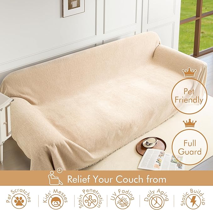Couch Cover for 3-4 Cushion Couch Sofa Pet Friendly, Chenille Sectional L Shaped Sofa Cover Washable for Dogs Cats Kids, Furniture Protector Slipcover Decor for Living Room, 71"x150"