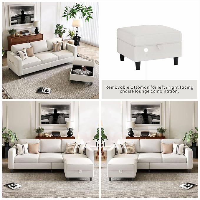 Small Sectional Couch, L Shaped Sectional White Couch in a Box, Small Couches with Ottoman, 3 Seater Sofa for Living Room, Apartment, Dorm, Office