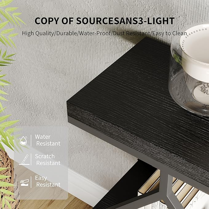 Garvee 3-Tier Entryway Table, Industrial Console Sofa Table with Storage, Accent Table with Open Shelves, Diamond-Shaped Metal Frame, Foyer Table for Entryway, Hallway, Black