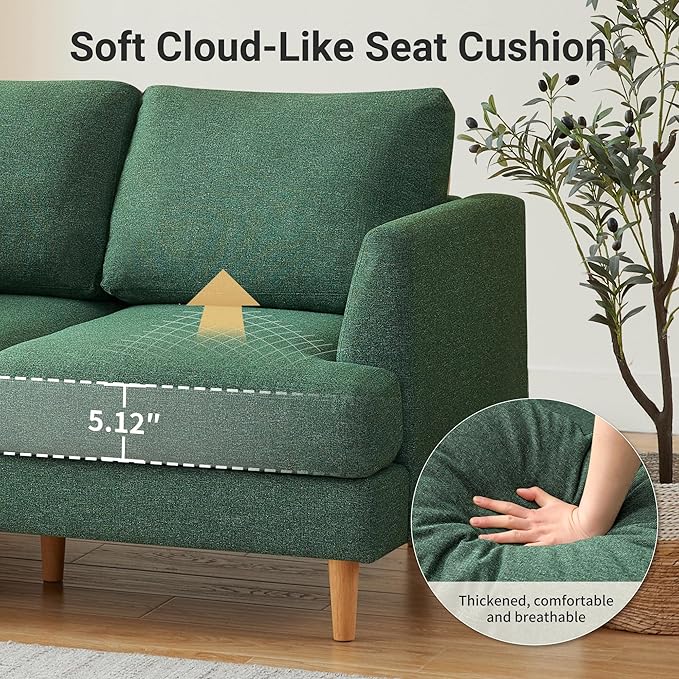 Loveseat Sofa 56" Mid Century Modern Small Couches for Small Spaces Love Seat with 2-Seat Upholstered Cushion Sofa Couches for Bedroom, Living Room, Apartment, Office (Green)