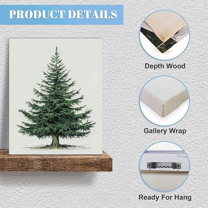 Framed Christmas Pictures Wall Decor,Vintage Pine Tree Prints,Winter Christmas Canvas Wall Art Decoration for Bedroom Bathroom Living Room Rustic Xmas Holiday Gifts (Christmas Tree 5, 16'' X 24'')