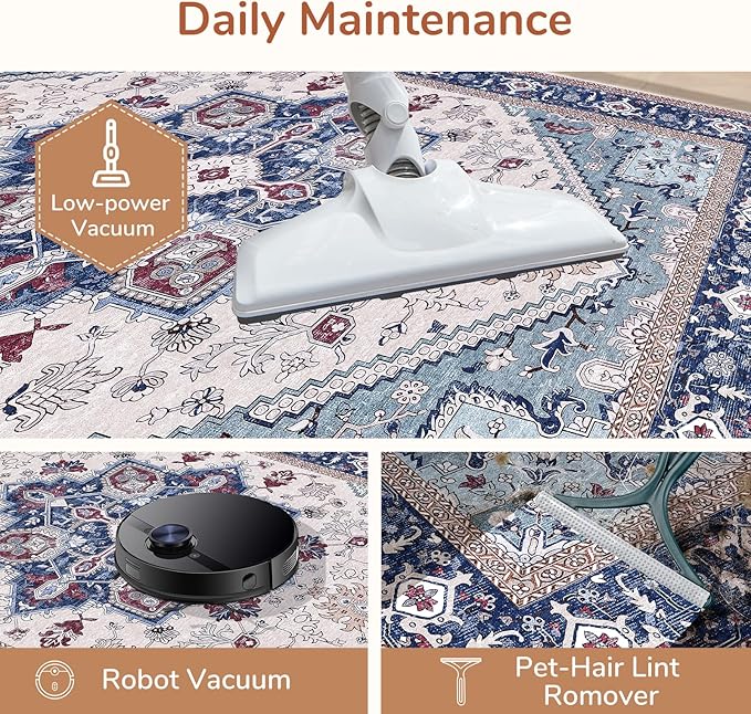 OPPODREAM Thin Throw Rugs 2x3, Small Washable Entryway Rugs 2 x 3 with Non Slip Backing, Low-Pile Faux Cashmere 2 x 3 Carpet, Navy Blue & Red & Cream