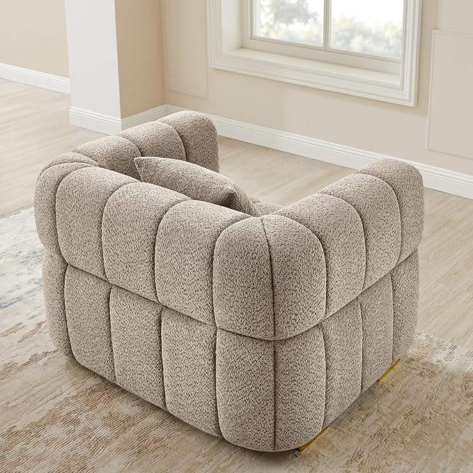 VANOMi 90.94”Cloud Sofa Couch, Modern Deep Seat Boucle Sofa, Oversized Upholstered 3-Seater Comfy Couch Loveseat for Living Room, Bedroom, Office, Apartment, Camel (1 Piece)