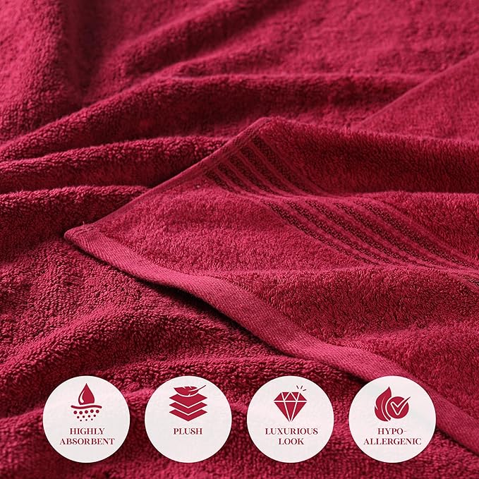 Superior Heritage Egyptian Cotton Face Towel Set, Small Towels for Kitchen, Home Bathroom, Guest Bath, Luxury Essentials, Plush, Absorbent Basics, Washcloths, Spa, Hotel, Resort, Set of 10, Burgundy
