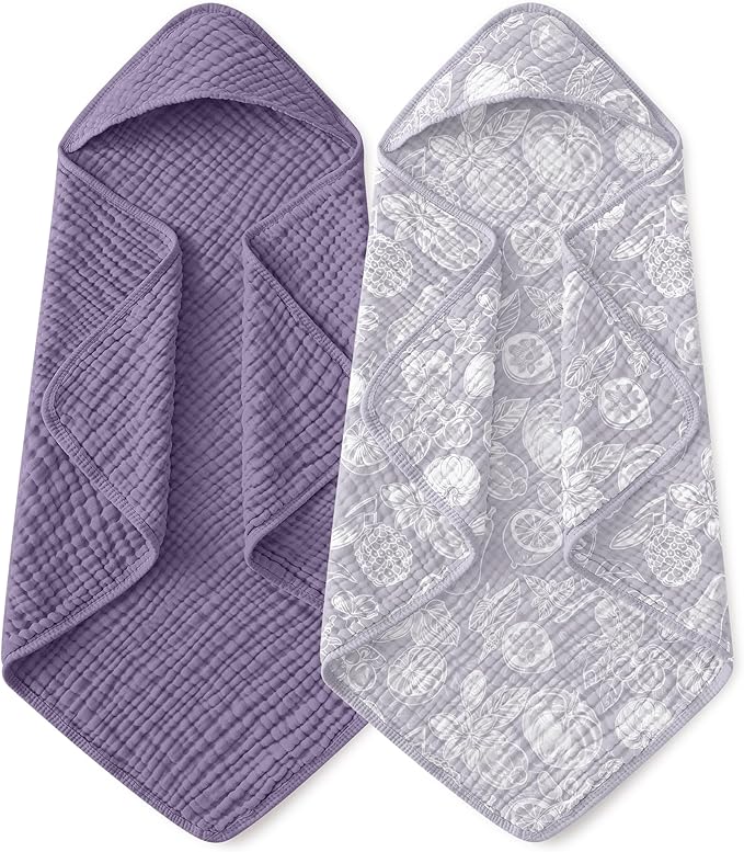 Yoofoss Hooded Baby Towels for Newborn 2 Pack 100% Muslin Organic Cotton Baby Bath Towel with Hood for Babies, Infant, Toddler and Kids, Large 32x32Inch, Soft and Absorbent Newborn Essential