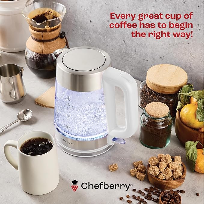 Electric Kettle for Boiling Hot Tea & Water | 1.8L Stainless Steel Borosilicate Glass Boiler With No Plastic, Automatic Shutoff, BPA Free, Fast Heating Technology