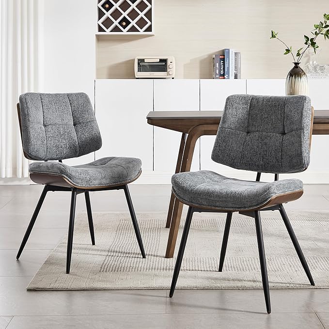 BFZ Dining Chairs Set of 2, Mid Century Modern Kitchen Chairs with Walnut Bentwood Back and Metal Legs, Upholstered Fabric Dining Room Chairs for Kitchen, Living Room