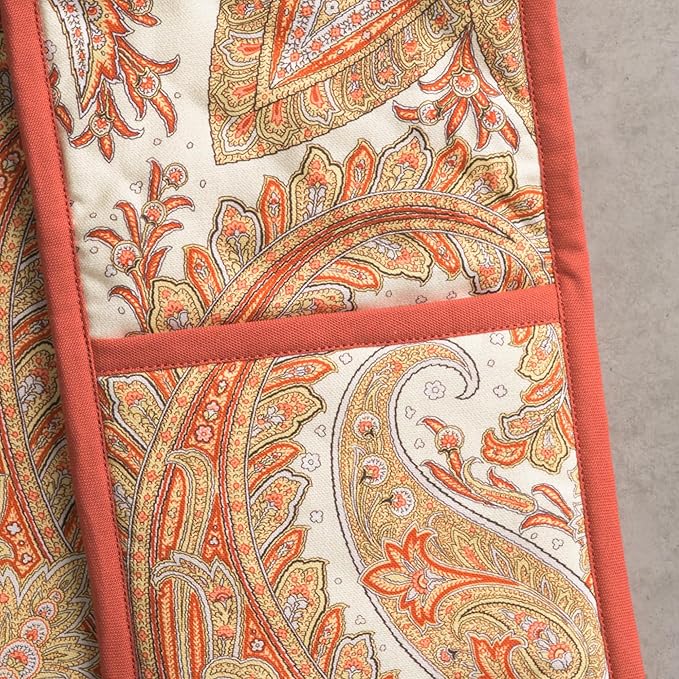 Maison d' Hermine Double Oven Mitt (7" x 35") 100% Cotton Heat Resistant BBQ Cooking Gloves with Loop for Thanksgiving Christmas Decorations Baking Cooking Barbeque Handling Hot Pan (Kashmir Paisley)