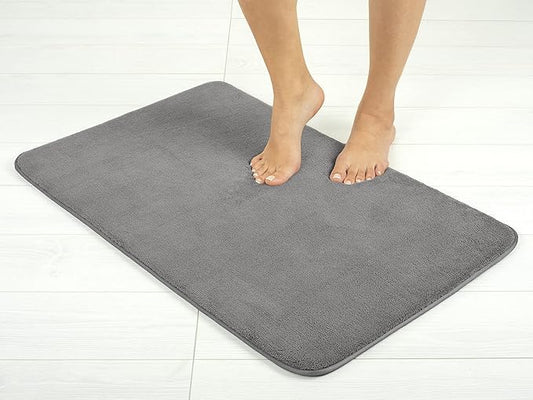 American Soft Linen 21x32 Fluffy Foamed Slip Reducer Bath Rug, Machine Washable Area Bath Mat Rugs for Bathroom, Gray