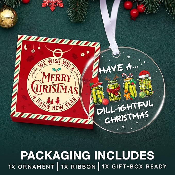 Dill Pickle Ornament - Dill Pickle Ornaments for Christmas Tree - Unique Feature of Small Pickle Ornaments - Ideal Gift for Christmas Tree, Perfect Pickles Ornament for Xmas