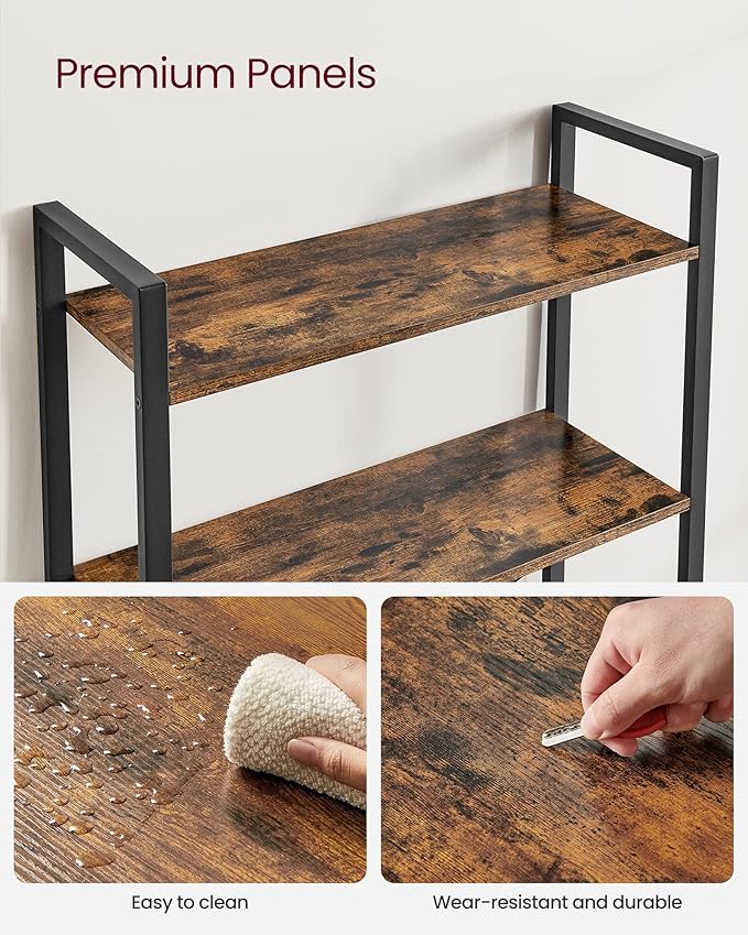 VASAGLE 5-Tier Bookshelf, Bookcase with Steel Frame, Book Shelf for Living Room, Home Office, Study, 11.8 x 26 x 60.2 Inches, Industrial Style, Rustic Brown and Ink Black ULLS061B01