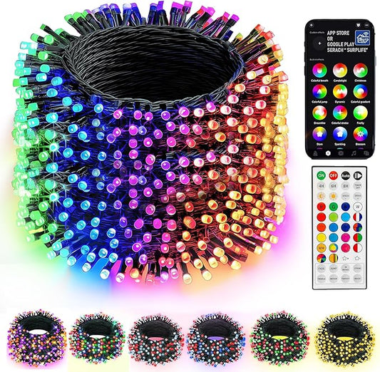 Dazzle Bright Smart Christmas String Lights, 164FT 500 LED RGB Color Changing String Lights with Remote & App Controlled, Halloween Decorations for Indoor Outdoor Holiday Xmas Tree Party Decor