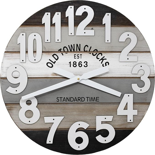 18" Wooden Multi-Color Maritime Coastal Beach Large Number Wall Clock (Gray, 18 inch)