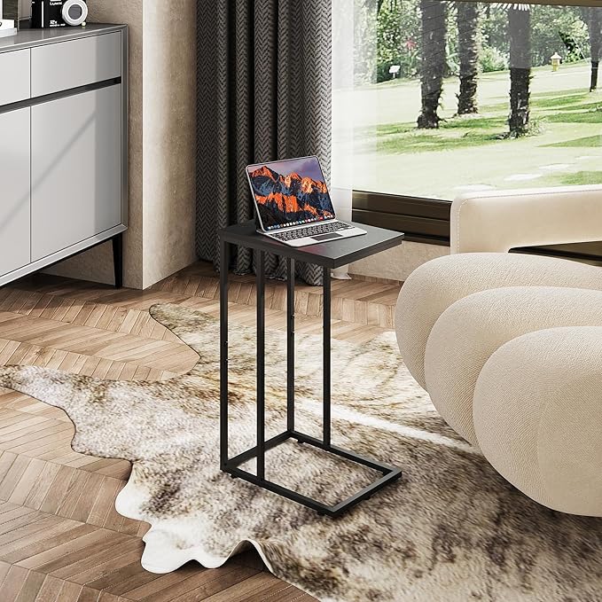 WLIVE Black Side Table Set of 2, C Shaped End Table Sets, Small Sofa Side Tables Bedroom, Living Room, Home Office, 2-Tier Couch Bedside Table for Small Spaces