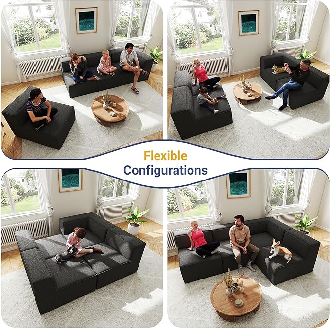 97" Sectional Compressed Sofa Modular Couches,High-Density Foam No Assembly Required,3-Piece(1xCorner 3xArmless) for Living Room, Chenille Dark Grey