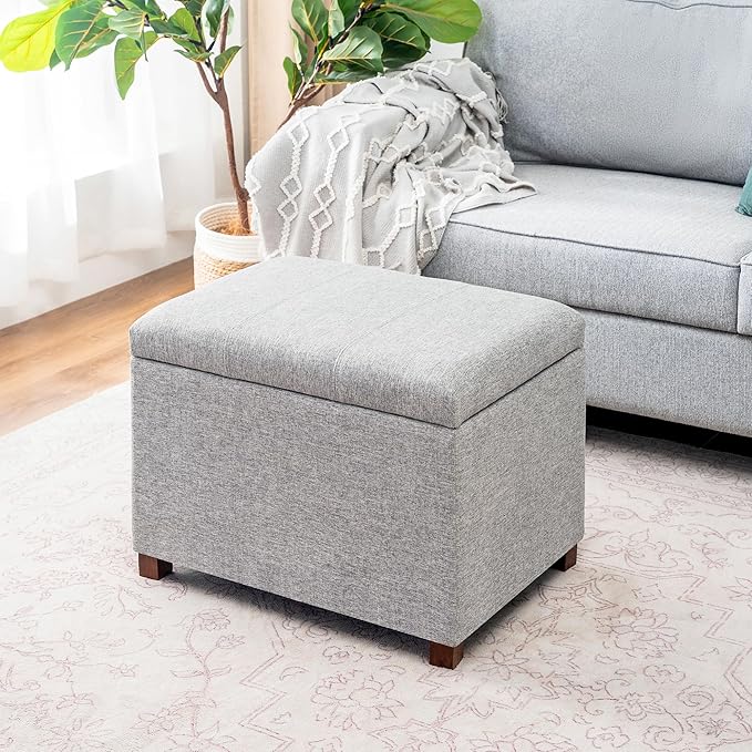 Joveco 24" Linen Storage Ottoman Bench, Rectangle Foot Rest Stool for Living Room, Bedroom, Entryway, Linen Gray