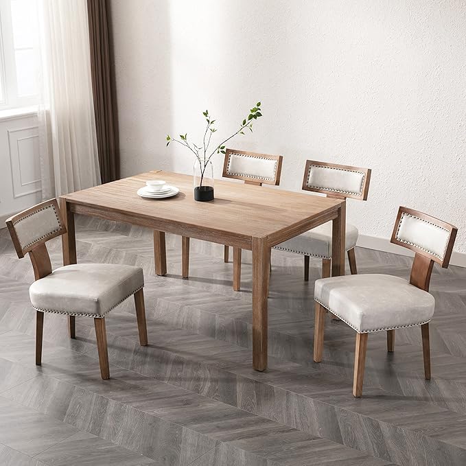 Mid Century Modern Dining Chairs Set of 4, Farmhouse Dining Chairs with Nailhead Trim, Faux Leather Upholstered Dining Room Chairs Kitchen Chairs with Wood Legs, Grey