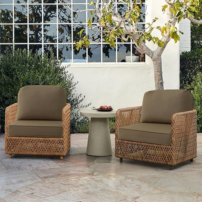 Outdoor Sunbrella Cushions for Patio Furniture Set of 2, 24"x24" Water Repellent Chair Cushions Removable Seat Bottom & Back Cushion Covers for Chair, Sofa, Couch, Specrtum Caribou