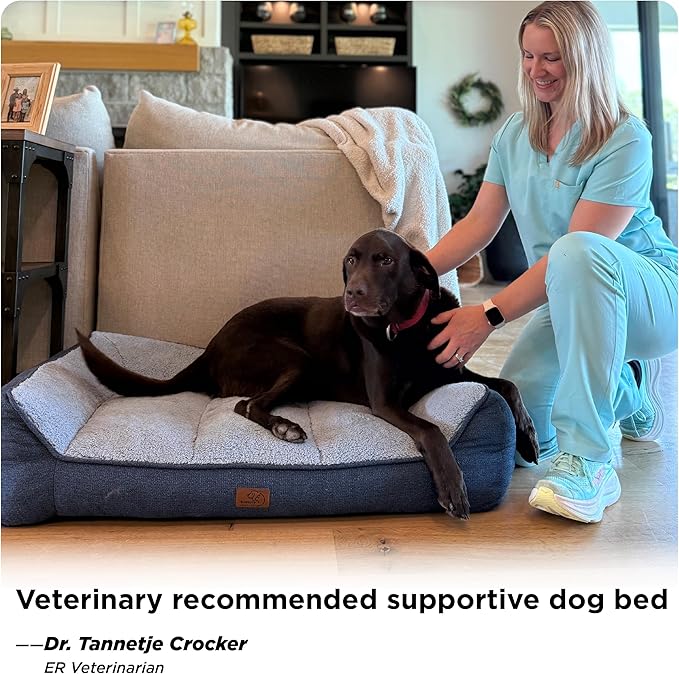 Bedsure Orthopedic Dog Beds Large Sized Dog - Extra Thick Supportive Large Dogs Bed with Waterproof Washable Cover, L Plus Comfort Pet Bed Sofa with Soft Plush Sherpa and Nonskid Bottom, Grey, 38"