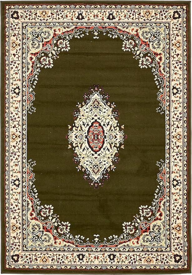 Unique Loom Reza Collection Traditional Persian Style Area Rug, 4 x 6 ft, Olive/Ivory