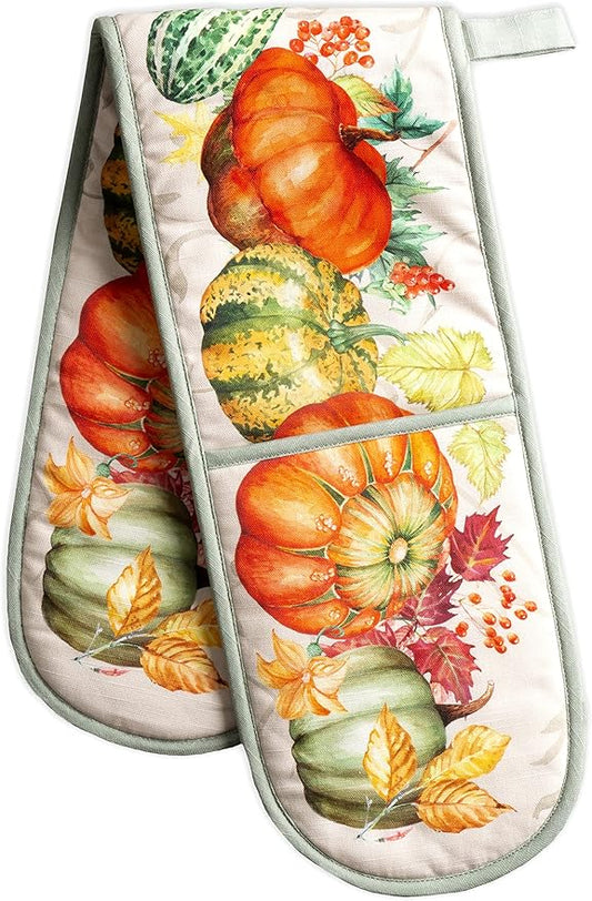 Maison d' Hermine Double Oven Mitt (7" x 35") 100% Cotton Heat Resistant BBQ Cooking Gloves with Loop for Thanksgiving Christmas Decorations Baking Cooking Barbeque Handling Hot Pan (Lumina)