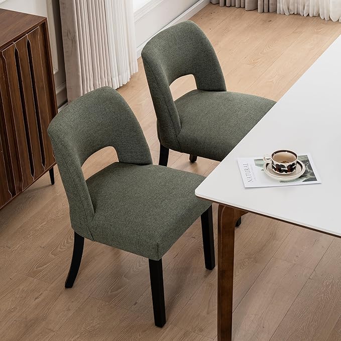 VKNOW Wooden Dining Chairs Set of 6, Modern Fabric Upholstered Dining Room Chair Kitchen Chairs, Farmhouse Dinner Chair for Kitchen Dining Room, Green-Black Legs