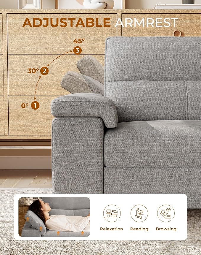 71.25" L Shaped Sectional Couches for Living Room, Deep Seat Sofa with Storage Ottoman & 8”Cushion, Comfy 2-Seater Chenille Loveseat, Convertible Armrest, Removable Cover for Small Space(Light Gray)