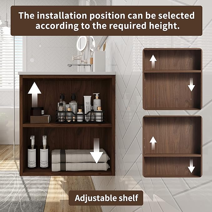 Goujxcy 30" Wall Mounted Bathroom Vanity with Sink, Modern Floating Bathroom Cabinet with White Gel Basin and Storage Drawer/Adjustable Side Shelf, Soft-Closing Door Wood Hanging Bath Room Cabinet