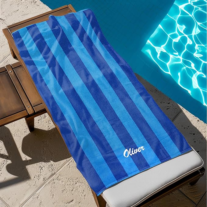 Kaufman - Personalized Velour Beach and Pool Towel 100% Cotton 30in X 60in Solid Color Bath Towel Embroidered (Blue/Turquoise)