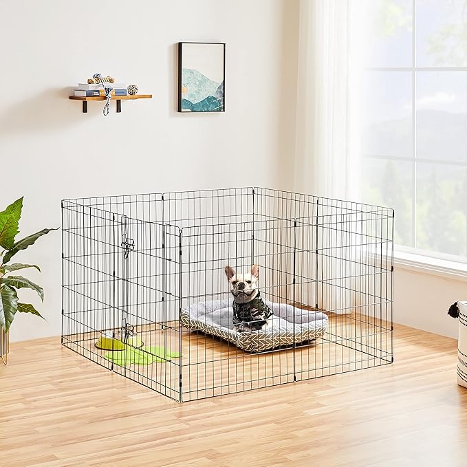 Yaheetech 30" High 8 Panel Foldable Metal Dog Exercise Pen Pet Playpen Dog Fence Outdoor & Indoor Use for Small Animals with Door Black