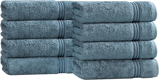 Superior Egyptian Cotton 8-Piece Hand Towel Set, Towel Basics For Quick Dry, Absorbent Small Towels, Facial, Spa, Kitchen, Bathroom Essentials, Apartment, Guest Bath, Soft, Washcloth, Sapphire