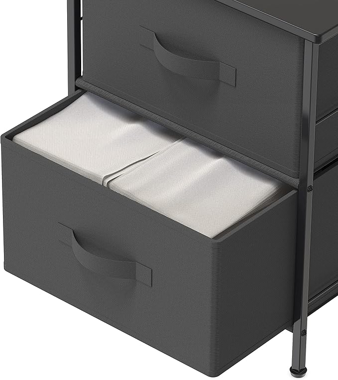 SIMPLE HOUSEWARE 2 Tier Night Stands Dresser for Bedroom Organizer Drawer Storage Tower, Dark Grey