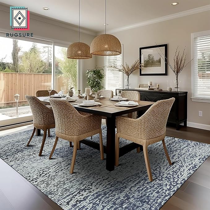 RUGSURE Washable Area Rug - 1/6 Thick - Stain & Water Resistant Non-Slip - Resistant Rug for Living Room, Bedroom, Nursery, Pet & Child Friendly, Vintage Charm Area Rugs (Grey+LightTeal, 3' x 5 ')