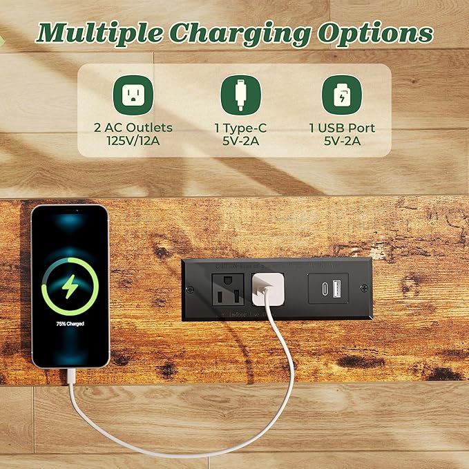 SUPERJARE 5.7 Inch Console Table with Outlet, Sofa Table, Behind Couch Table, 5.7 x 39.4 x 29.7 Inches, Metal Frame, for Living Room, Hallway, Rustic Brown