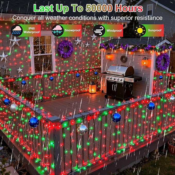 1500LED Christmas Lights Outdoor Use, 470ft 12 Modes Red and Green LED String Lights with Timer Dimmable, Waterproof Christmas Tree Lights for Xmas Patio Yard Fence Balcony Garden Party Decor