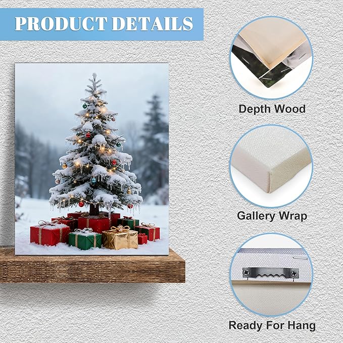 Framed Christmas Pictures Wall Decor,Vintage Pine Tree Prints,Winter Christmas Canvas Wall Art Decoration for Bedroom Bathroom Living Room Rustic Xmas Holiday Gifts (Christmas Tree 11, 16'' X 20'')