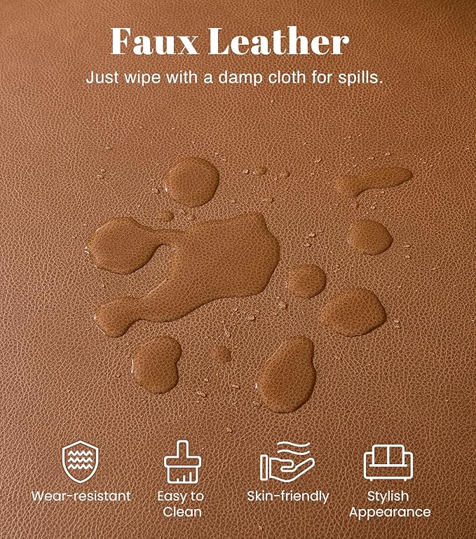 WILLOVE 79'' Faux Leather Sofa, Classic 3 Seater Leather Couch with Rolled Arm and Nailhead Trim, Mid-Century Modern Couch for Living Room, Apartment, Easy to Install, Brown