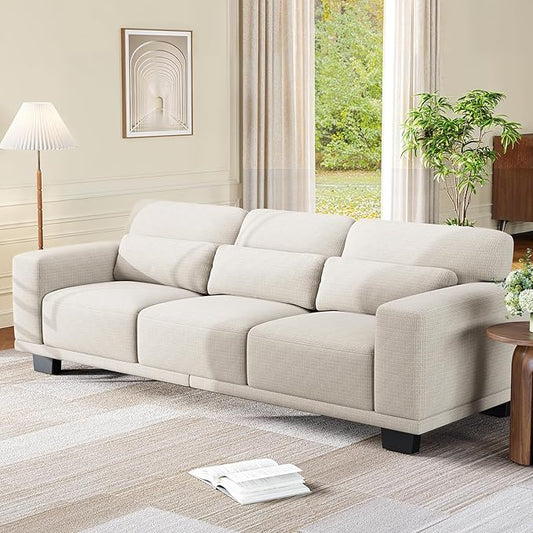 Amada 89" Sofa, 3 Seater Couch Sofa for Living Room, Modern Sofa with Deep Seats & Wide Armrests, Comfy Couch with Removable Washable Covers & Linen Fabric, Easy Assembly