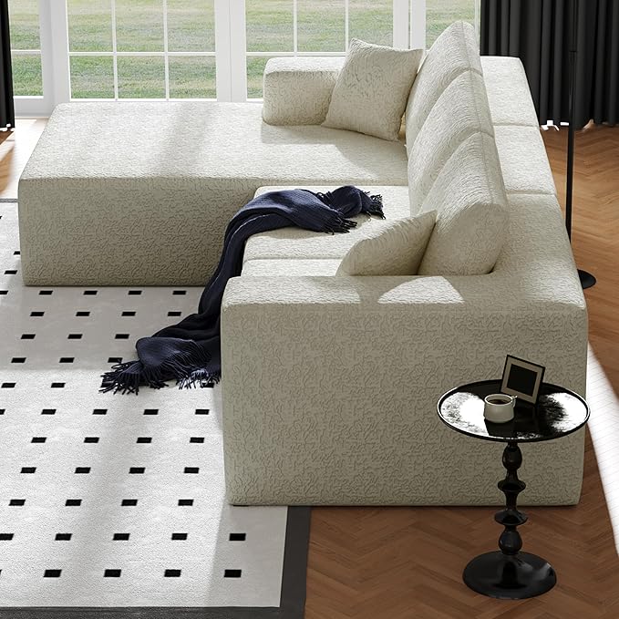 108" Cloud Modular Sectional Couch with L-Shape Chaise, Modern Sectional Sofa with Deep Seat Couch, Ultra Soft Knit Fabric Couches for Living Room, No Assembly Required, Left Facing Chaise (Beige)