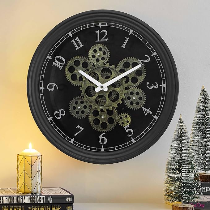 CLXEAST 15 Inch Real Moving Gear Wall Clock, Vintage Industrial Steampunk Metal Wall Clocks for Living Room Decor,Kitchen, Home Office,House Warming Gifts New Home