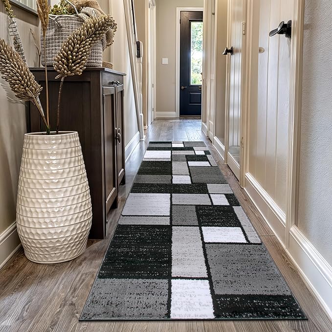 Rugshop Contemporary Modern Boxes for Hallway,Living Room,Bedroom,Kitchen Non Shedding Carpet Runner Rug 2'7" x 12' Gray