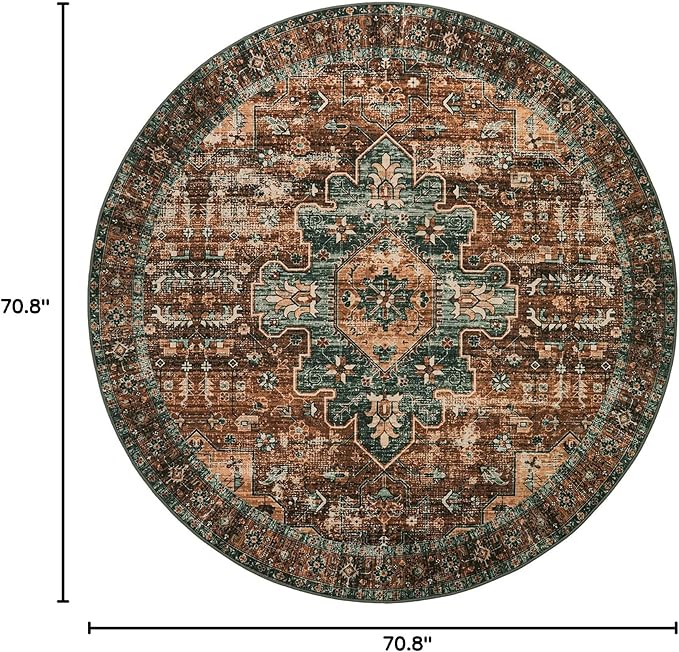 Moynesa Ultra-Thin Washable Round Rug - 6ft Large Dining Room Round Area Rug, Vintage Living Room Mat Stain Resistant Office Carpet for Bedroom Mudroom Kitchen Apartment Basement Foyer