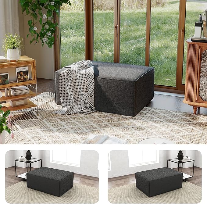 38“ Modular Sectional Sofa Convertible Cube Compressed Couch Seat Set, Combine L-Shaped U-Shaped, Free Assembly, Space-Saving for Living Room, Thick Foam Fabric Chenille Grey (Only Ottoman)