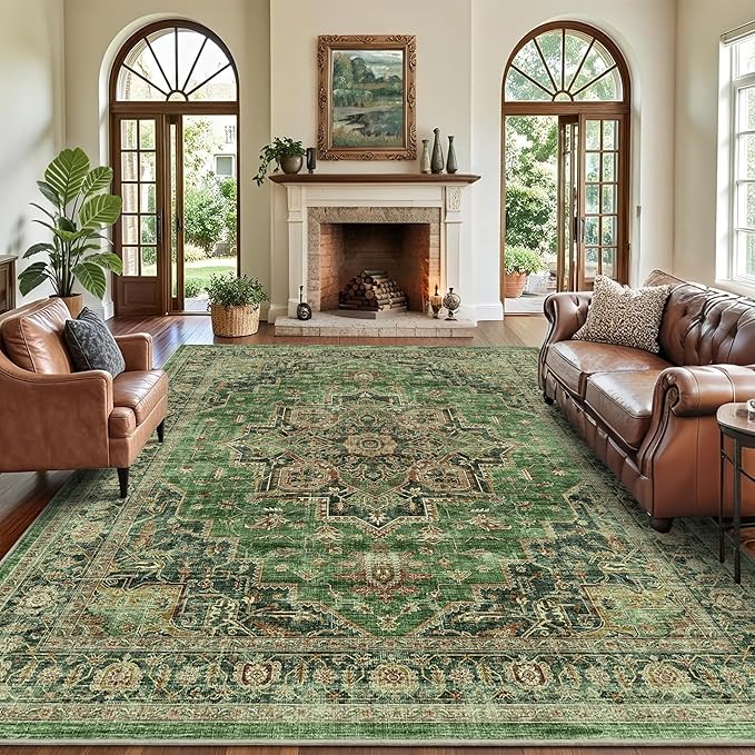 8x10 Area Rugs for Living Room Ultra-Soft Washable Rug Vintage Distressed Boho Area Rug, Non-Slip Low Pile Stain Resistant Carpet for Bedroom Dining Room Kitchen Office