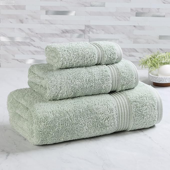 Superior Heritage Egyptian Cotton 3 Piece Towel Set, Assorted Absorbent Towels for Bathroom, Guest Bath, Luxury Home Decor Essentials, Includes 1 Bath, 1 Hand, 1 Face Towel/Washcloth, Sage
