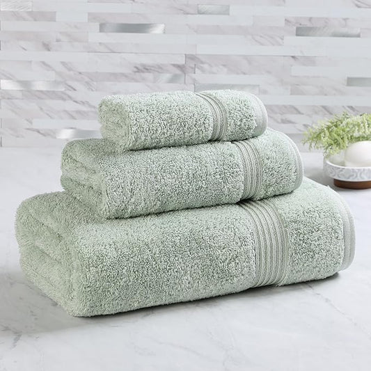 Superior Heritage Egyptian Cotton 3 Piece Towel Set, Assorted Absorbent Towels for Bathroom, Guest Bath, Luxury Home Decor Essentials, Includes 1 Bath, 1 Hand, 1 Face Towel/Washcloth, Sage