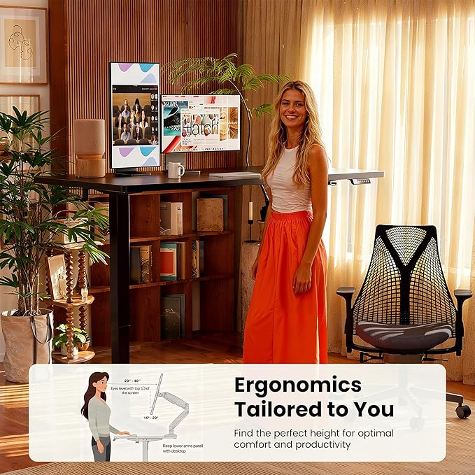 ErGear Height Adjustable Electric Standing Desk, 55 x 28 Inches Sit Stand up Desk, Large Memory Computer Home Office Desk with Two-Piece Desktop (Black)