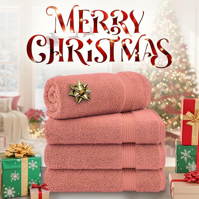 Cotton Paradise 4 Piece Turkish Bath Towels for Bathroom, 100% Cotton Extra Large Soft Plush Towels Bathroom Set, Coral