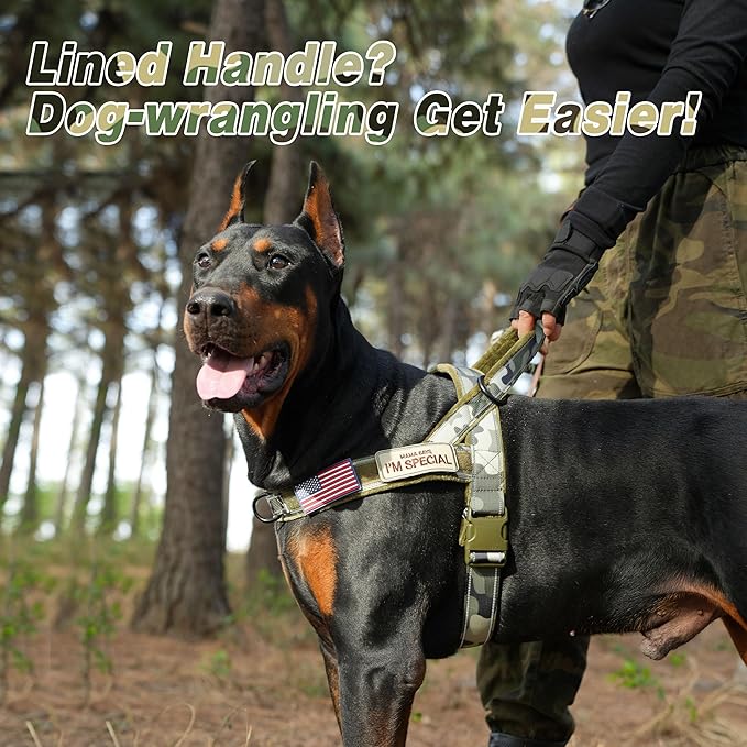 Forestpaw No Pull Dog Harness with Flannel Lining, Reflective Escape Proof Vest for Large Dogs, Quick Release Comfortable for Walking Training (Includes Patches),Green Camo XL